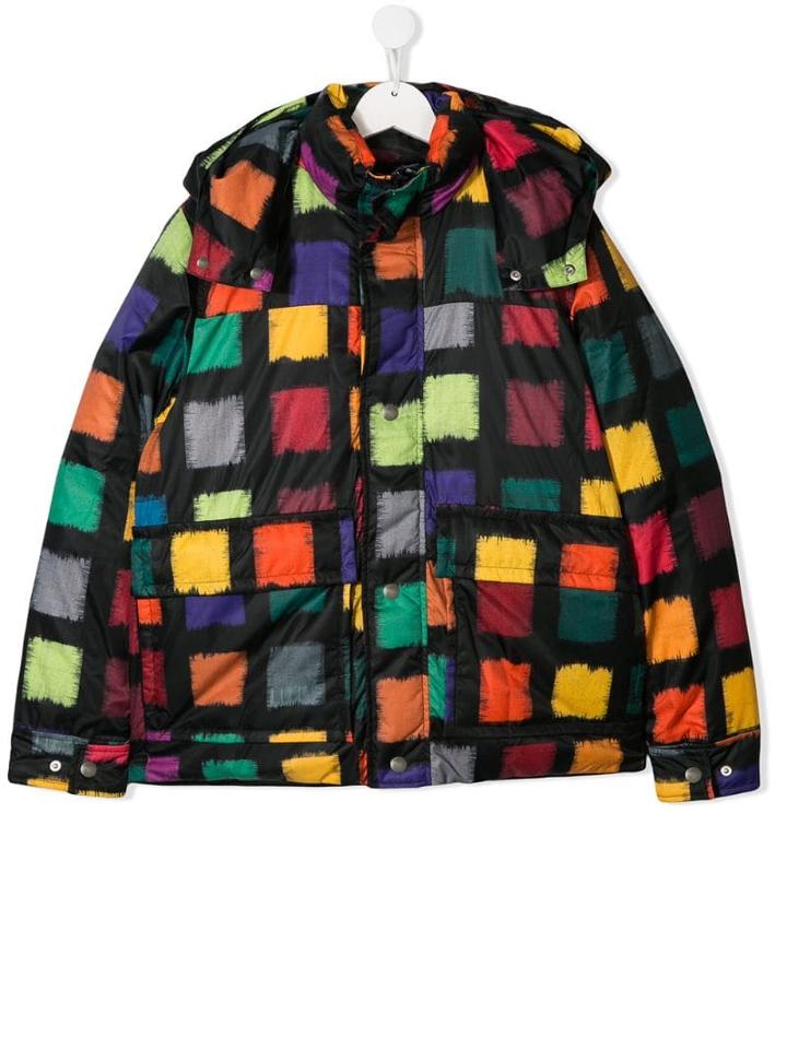 Marni Kids Teen Squares Print Padded Jacket - Black