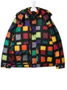 Marni Kids Teen Squares Print Padded Jacket - Black
