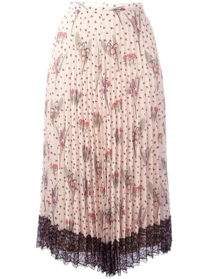 Red Valentino Pleated Floral Skirt, Women's, Size: 38, Nude/neutrals, Polyester