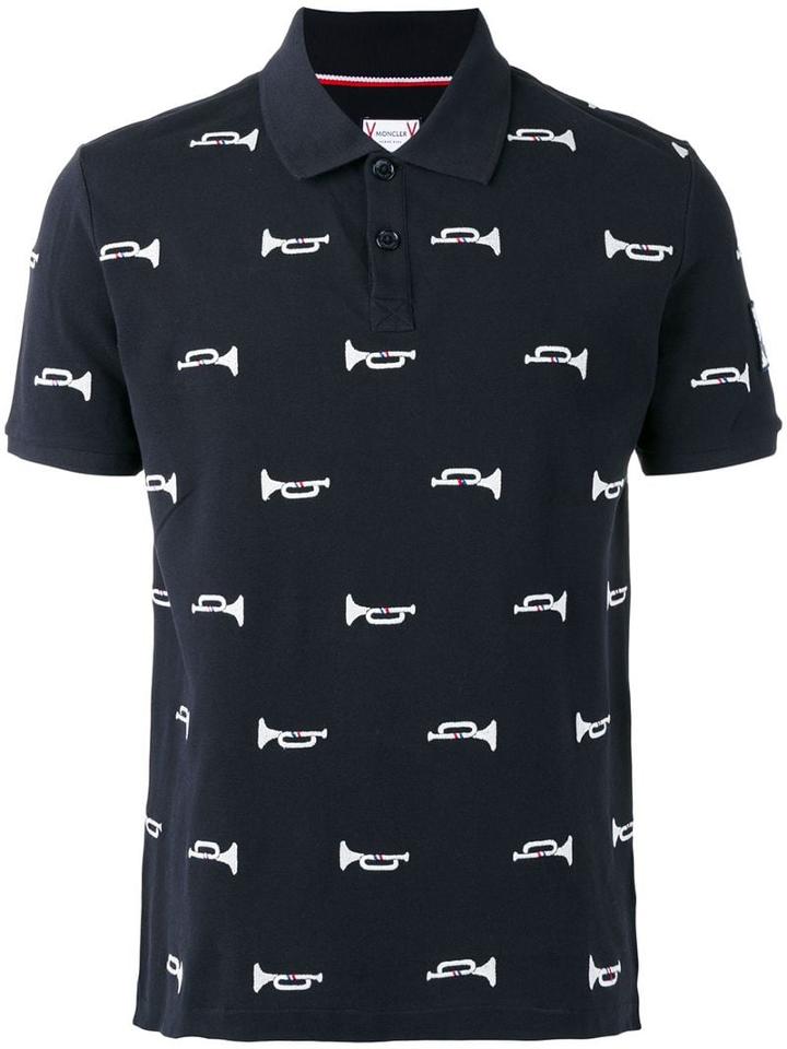 Moncler Trumpet Print Polo Shirt - Blue