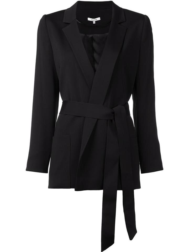 Ganni Belted Blazer, Women's, Size: Small, Black, Viscose/spandex/elastane