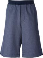 Msgm Elastic Waistband Shorts, Men's, Size: 48, Blue, Cotton/spandex/elastane