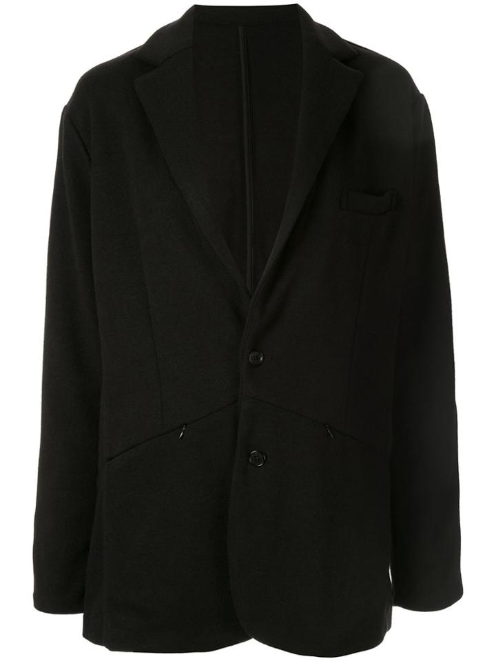 Loveless Front Zipped Pockets Blazer - Black