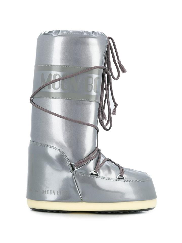 Moon Boot Chunky Logo-strap Boots - Silver