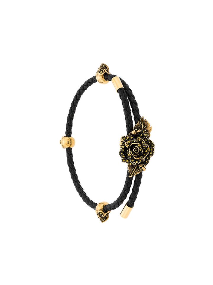 Alexander Mcqueen Rose And Skull Bracelet - Black