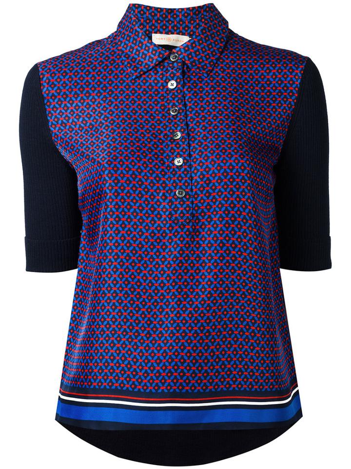 Tory Burch - Printed Polo Shirt - Women - Silk/cotton - S, Blue, Silk/cotton