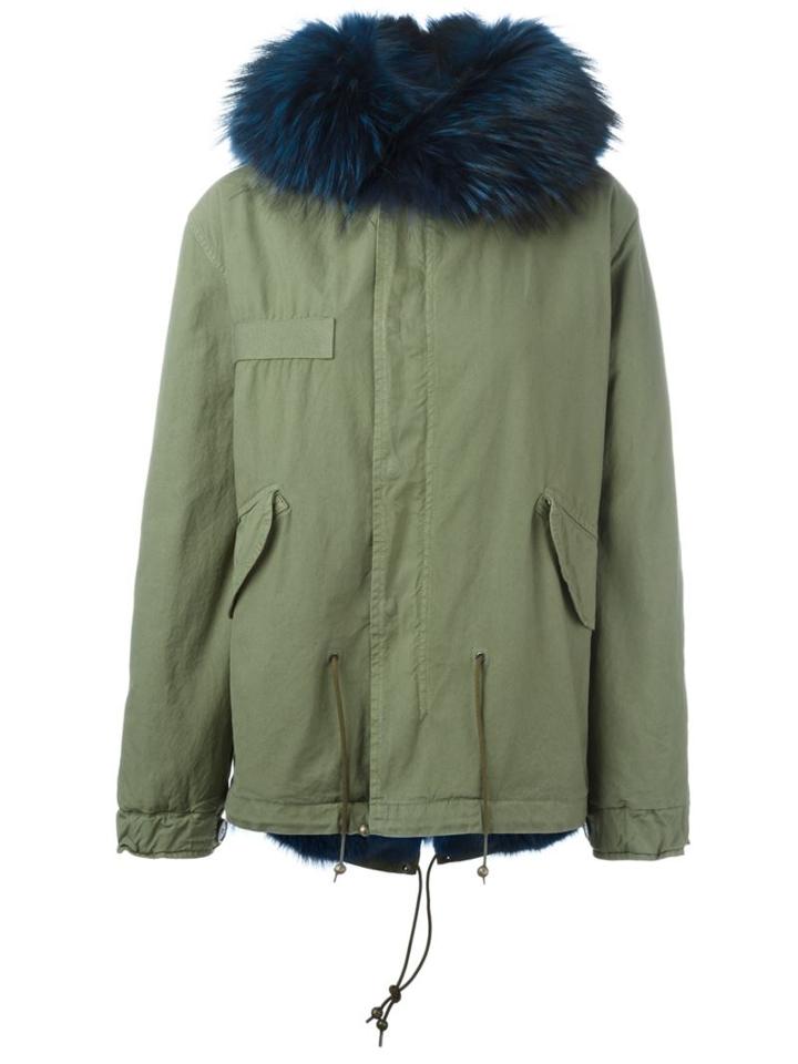 Mr & Mrs Italy Raccoon And Coyote Fur Lined Jacket, Women's, Size: Xxs, Green, Cotton/lamb Skin/coyote Fur/viscose