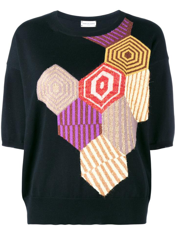 Dries Van Noten Negus Intarsia Top, Women's, Size: Medium, Black, Silk/cotton/linen/flax/alpaca