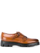 Santoni Leather Buckle Loafers - Brown
