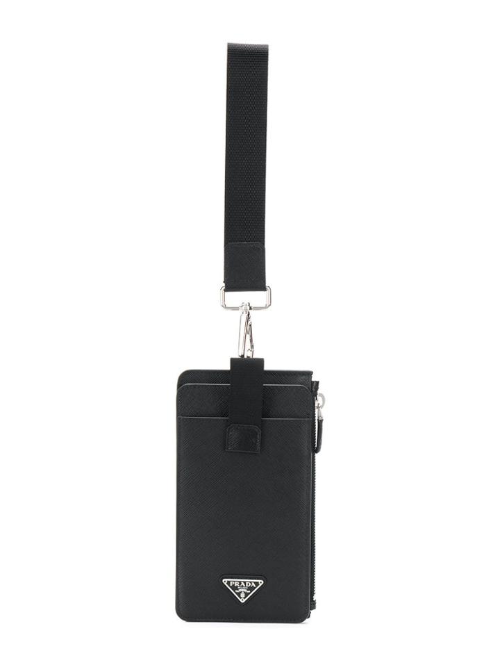 Prada Logo Plaque Wallet Wristlet - Black