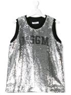 Msgm Kids Sequin Logo Top - Grey