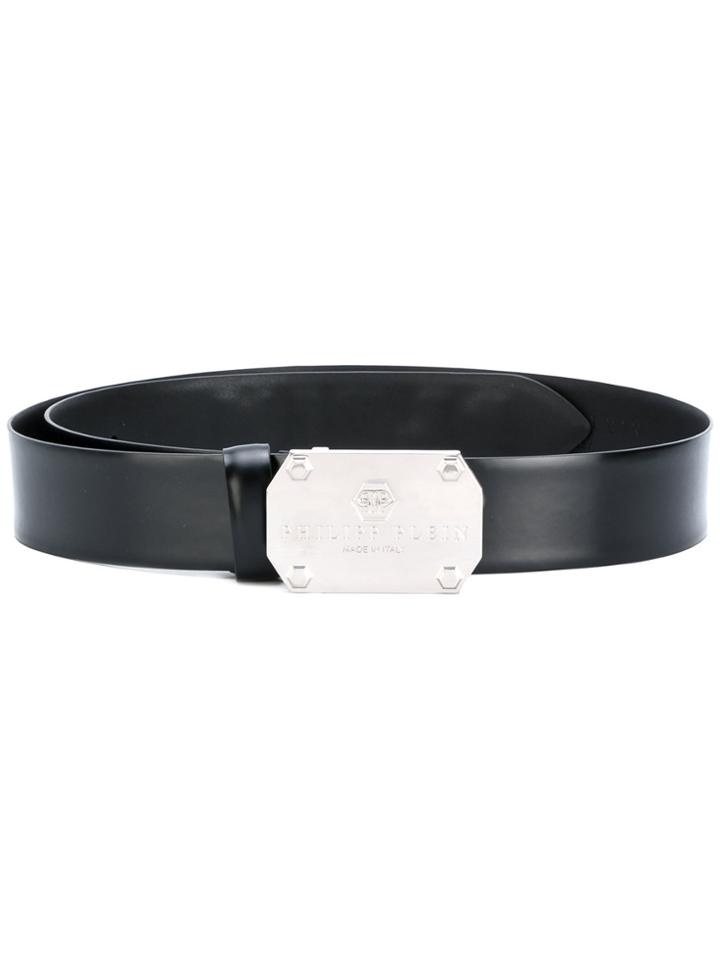 Philipp Plein Logo Plate Buckled Belt - Black