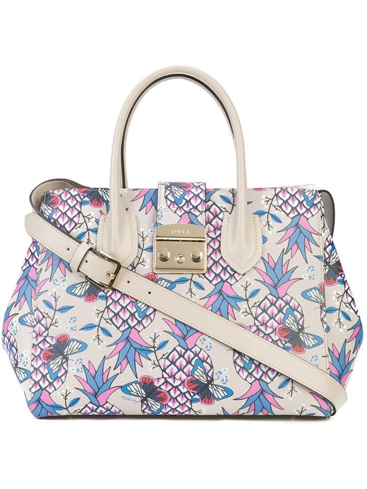 Furla Pineapple And Butterfly Printed Tote Bag - Grey