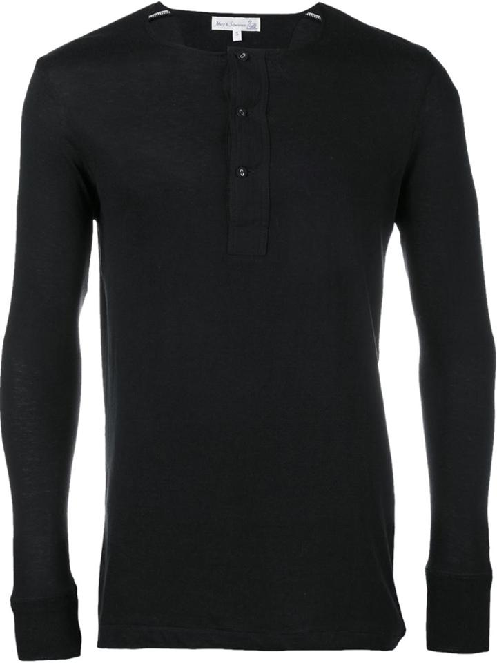 Merz B. Schwanen Long-sleeved 'henley' Cotton T-shirt - Black