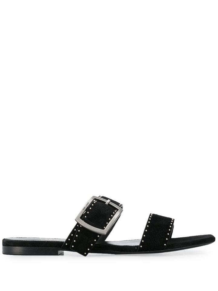 Saint Laurent Oak Stud Flat Sandals - Black