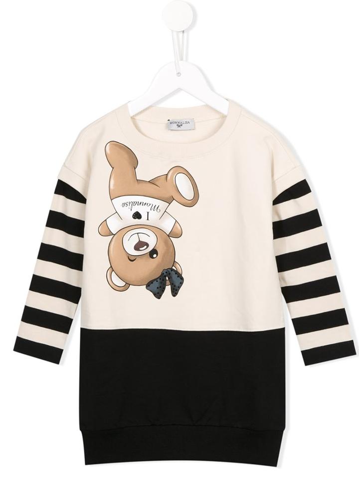 Monnalisa Teddy Print Sweatshirt Dress, Girl's, Size: 8 Yrs, White