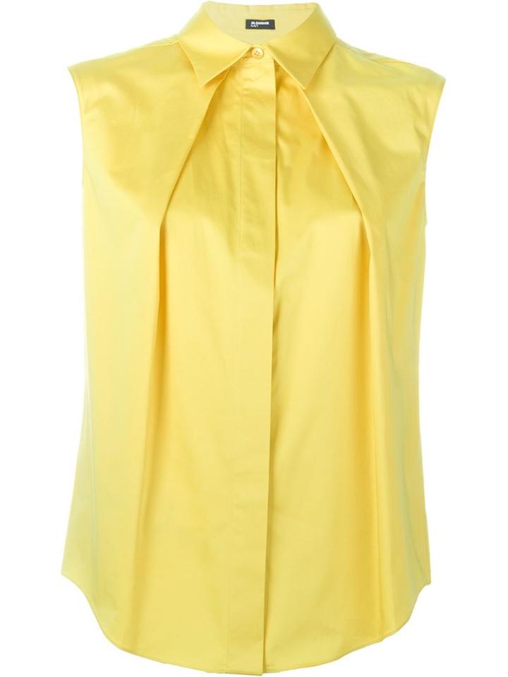 Jil Sander Navy Pleated Front Shirt, Women's, Size: 40, Yellow/orange, Cotton/spandex/elastane