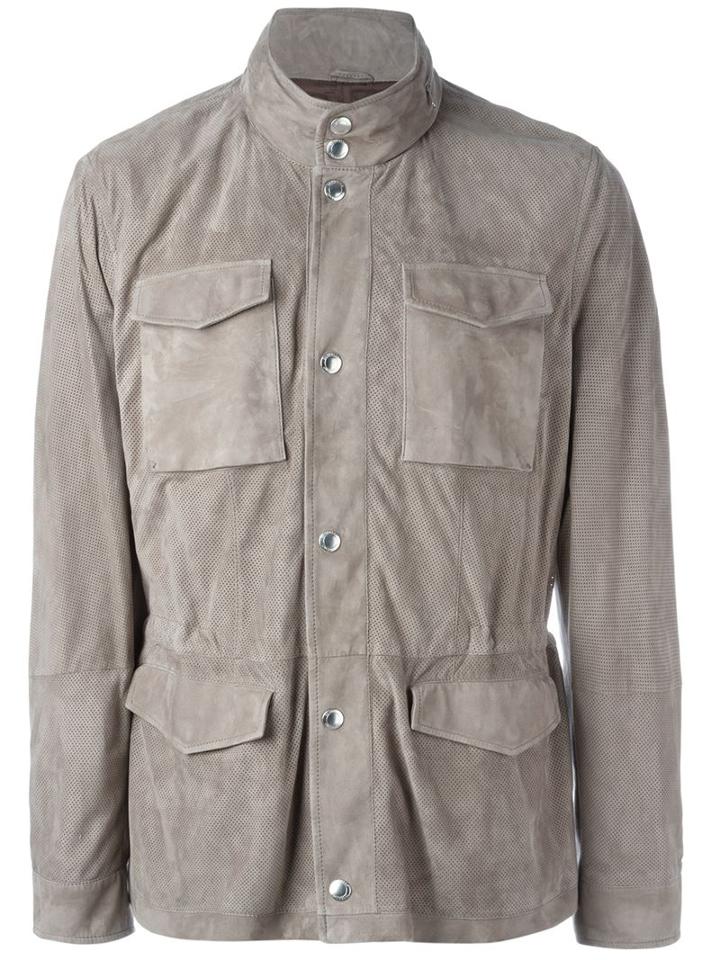 Brunello Cucinelli Perforated Leather Jacket, Men's, Size: Xl, Grey, Leather/nylon/cupro
