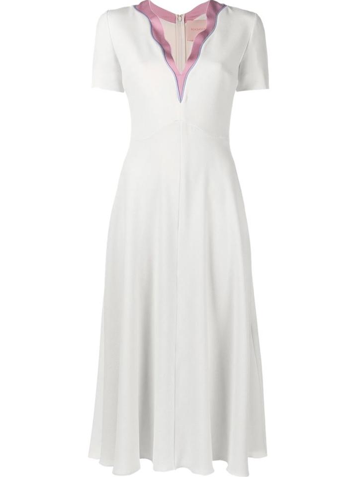 Roksanda Neve Short Sleeve Dress, Women's, Size: 14, White, Silk/polyester/spandex/elastane/viscose