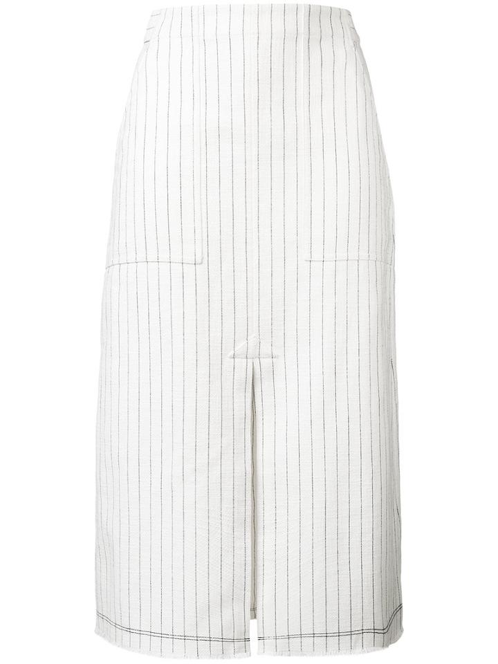 T By Alexander Wang - Striped Front Slit Skirt - Women - Cotton - 2, White, Cotton
