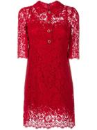 Dolce & Gabbana Floral Lace Button-up Dress - Red