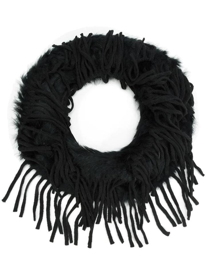 Dolce Cabo Fringed Scarf, Women's, Black, Rabbit Fur/acrylic