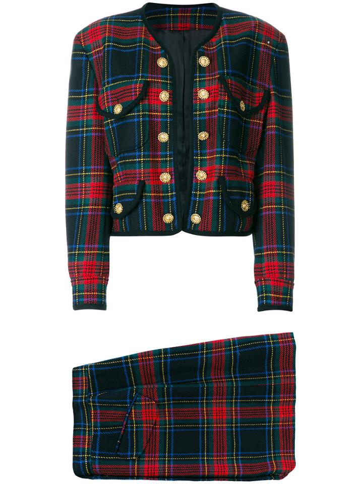 Moschino Vintage Tartan Skirt Suit - Multicolour