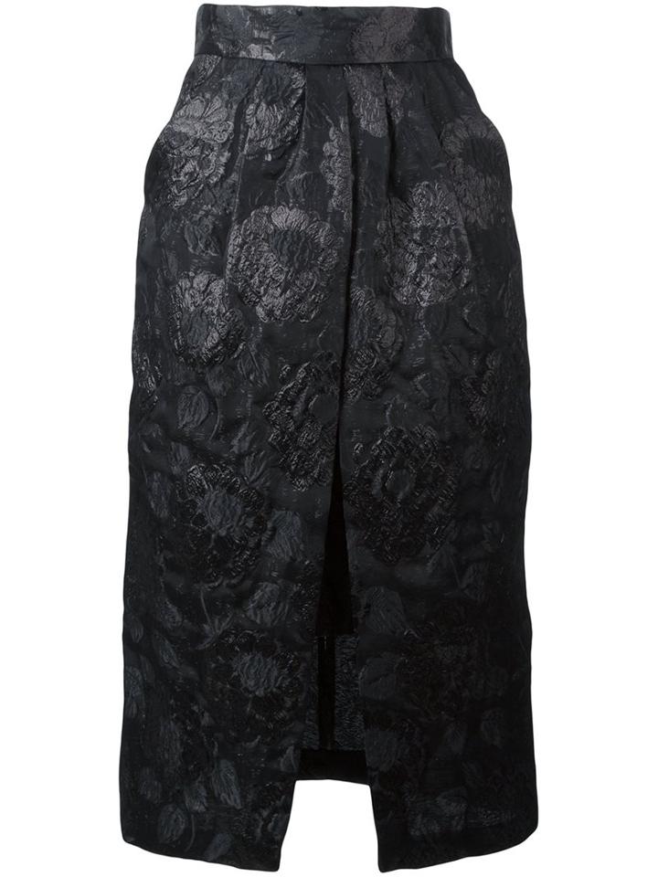 Christian Pellizzari Embroidered Floral Pencil Skirt, Women's, Size: 42, Black, Polyester/silk/polyamide/spandex/elastane