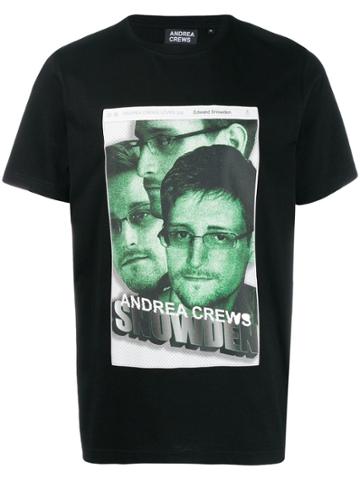 Andrea Crews Snowden Print Crew Neck T-shirt - Black