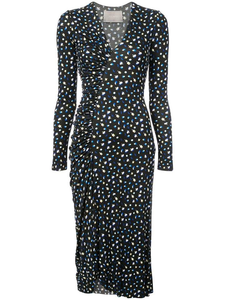 Jason Wu Floral Print Ruched Detail Dress - Black