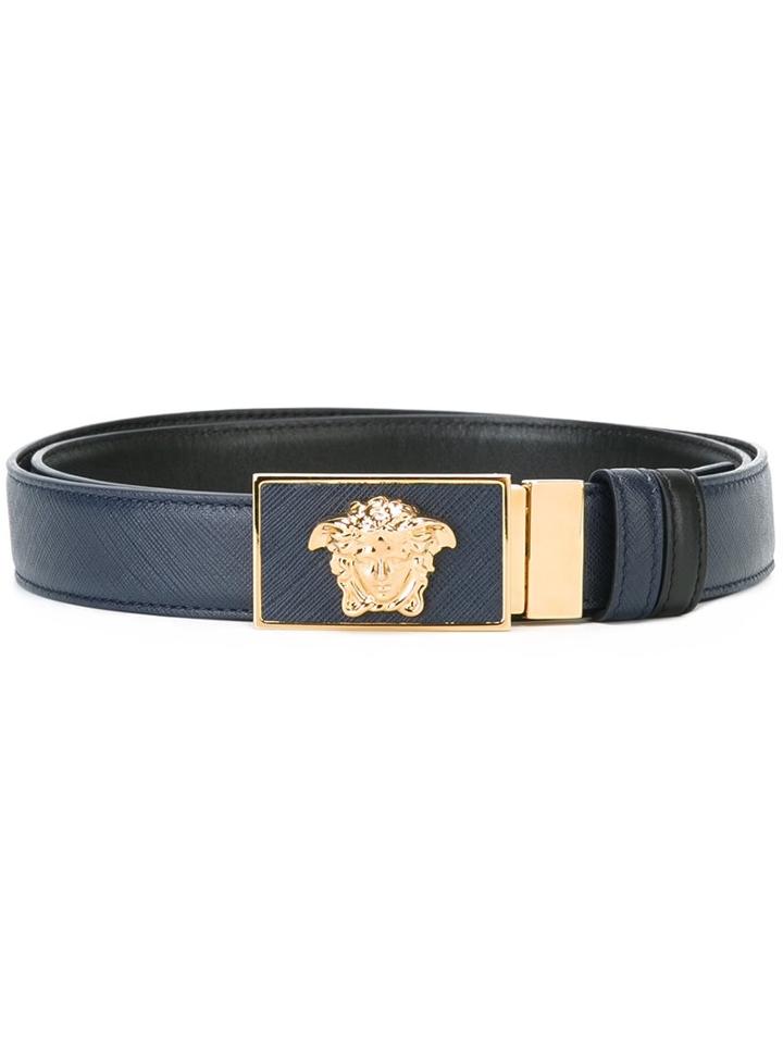 Versace Medusa Buckle Belt, Men's, Size: 115, Blue, Calf Leather