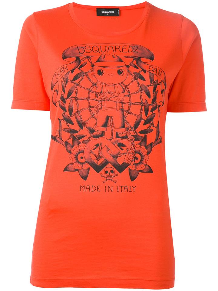 Dsquared2 Printed T-shirt, Women's, Size: Large, Red, Cotton