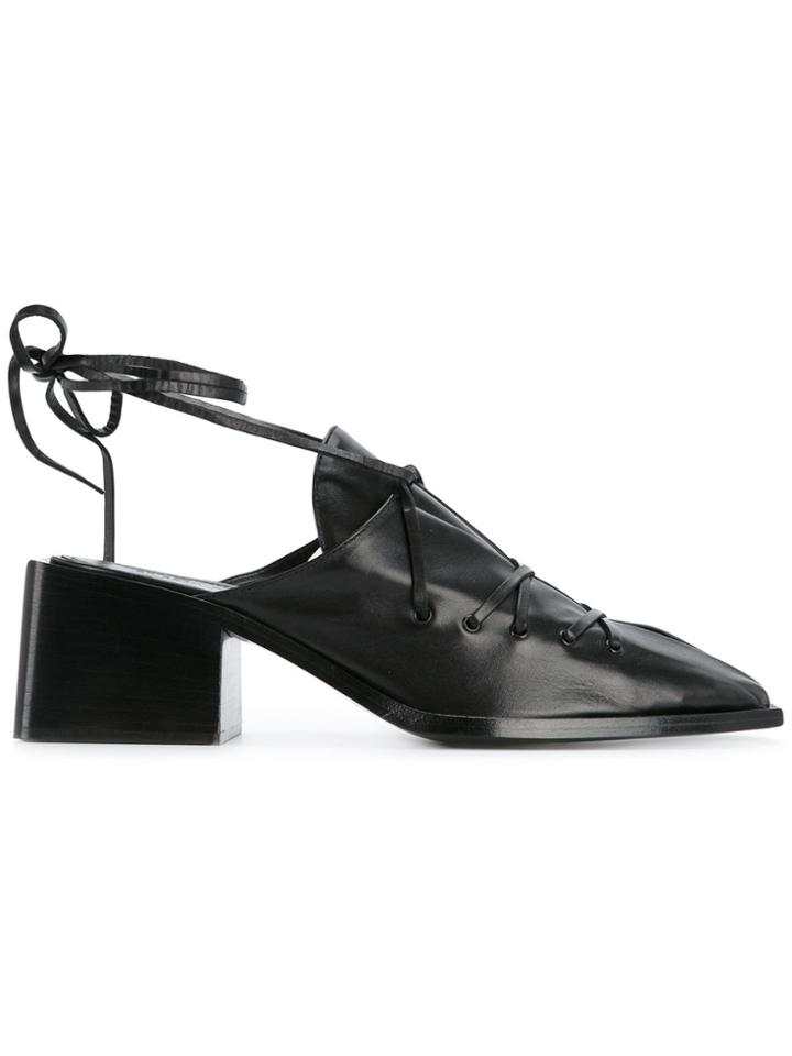 Jil Sander Lace-up Square Toe Mules - Black
