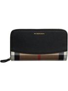 Burberry House Check And Leather Ziparound Wallet - Black