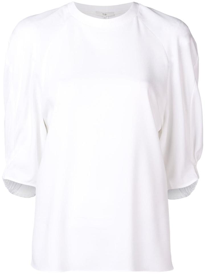 Tibi Shirred Sleeve Slagan Top - White