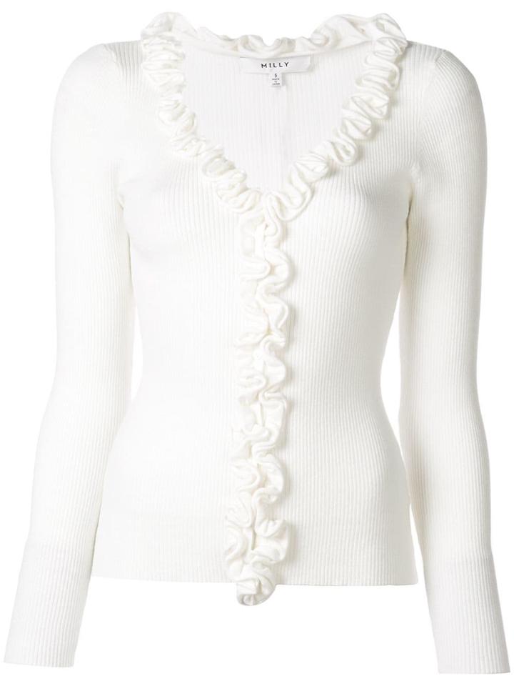 Milly Ruffle Trim Knitted Top - White