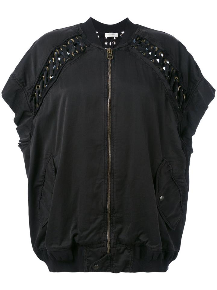 Faith Connexion - Eyelets Detail Shortsleeved Jacket - Women - Silk/cotton - Xs, Black, Silk/cotton