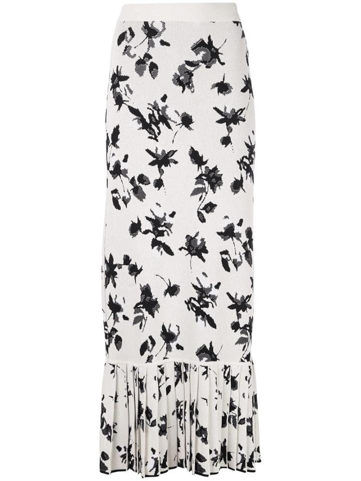 Derek Lam Floral Jacquard Knit Skirt With Pleated Hem - White