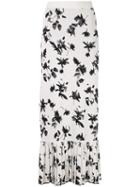 Derek Lam Floral Jacquard Knit Skirt With Pleated Hem - White