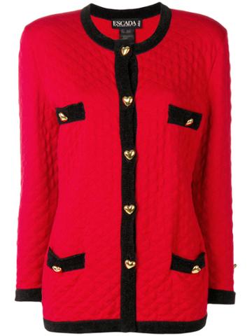 Escada Vintage Diamond Quilt Buttoned Cardigan - Red