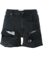 Gaelle Bonheur Distressed Denim Shorts, Women's, Size: 26, Black, Cotton/spandex/elastane