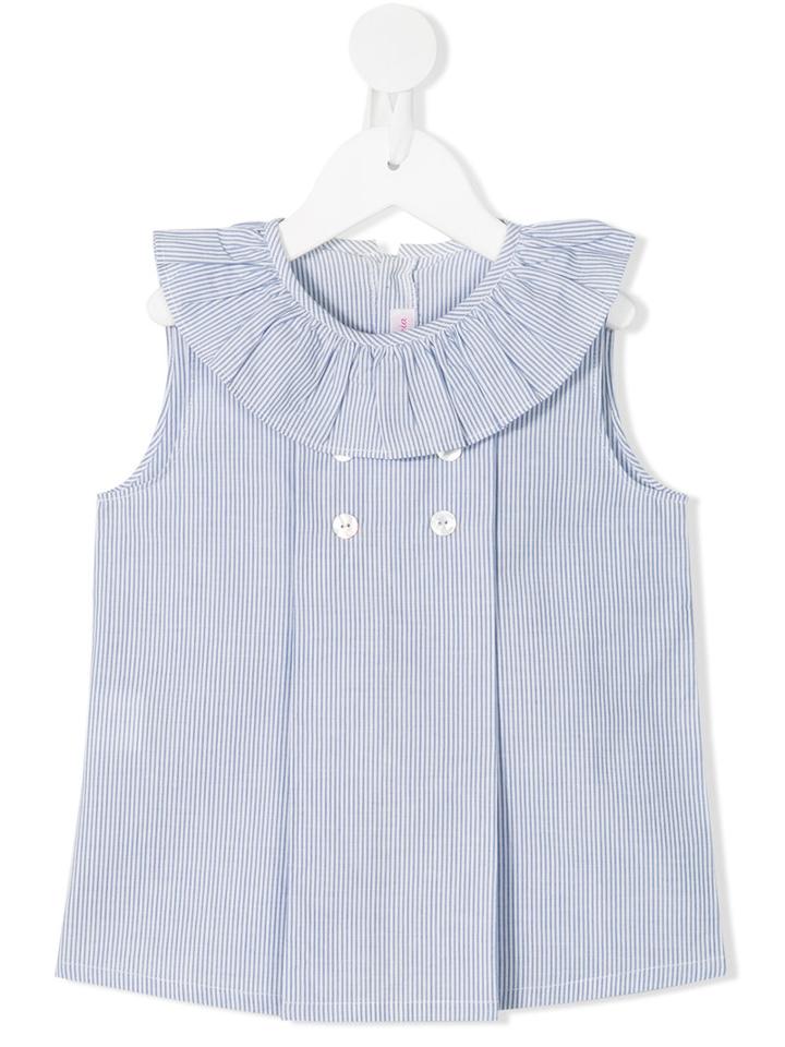 Amaia Ruffled Neck Striped Dress, Girl's, Size: 8 Yrs, Blue