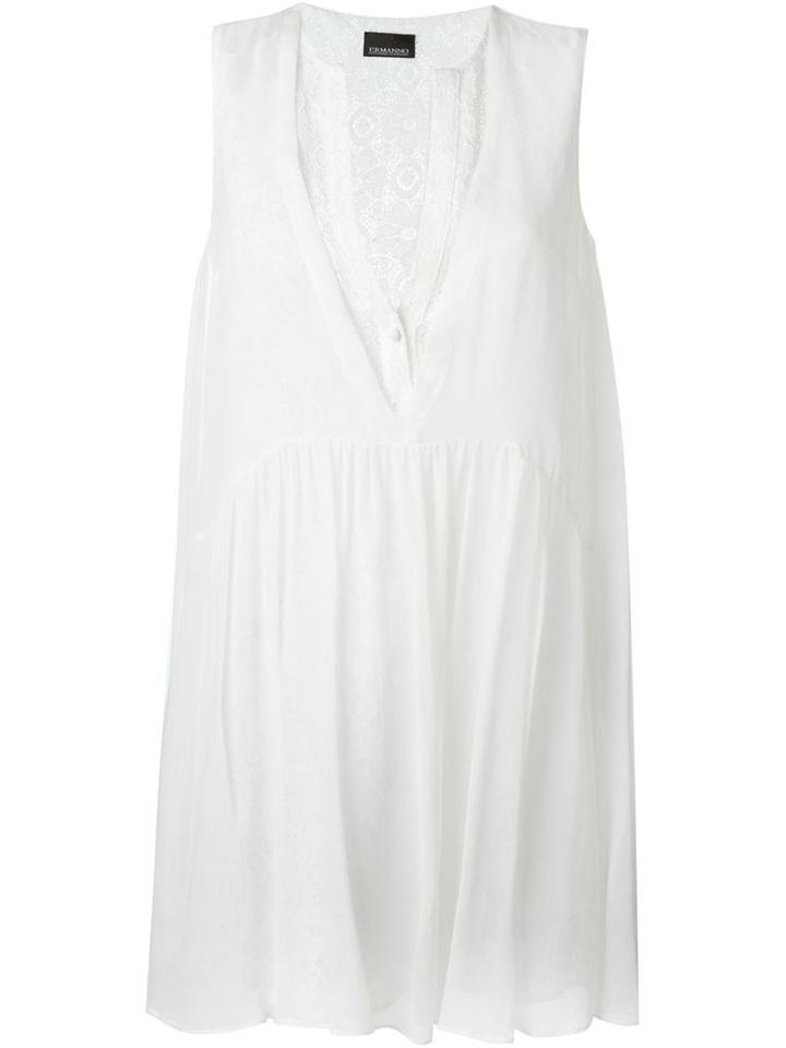 Ermanno Scervino Lace Detail V Neck Dress, Women's, Size: 46, White, Silk/cotton/polyamide