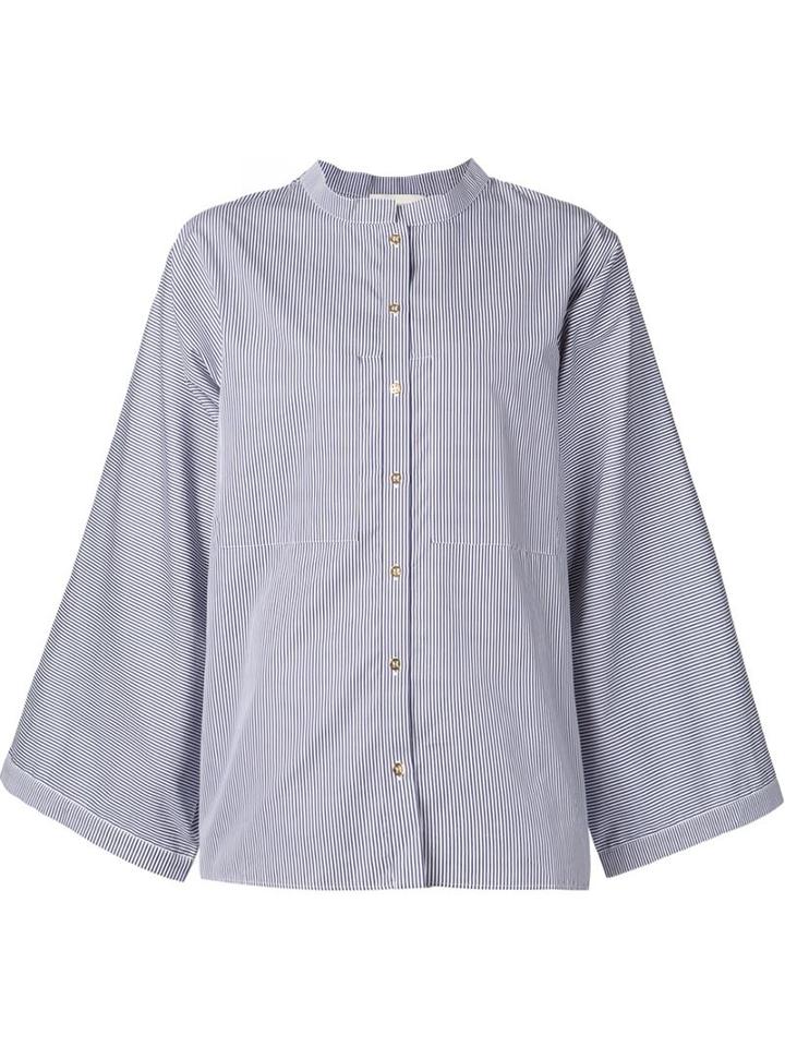 Maison Rabih Kayrouz Wide Sleeve Striped Shirt, Women's, Size: 40, Blue, Cotton