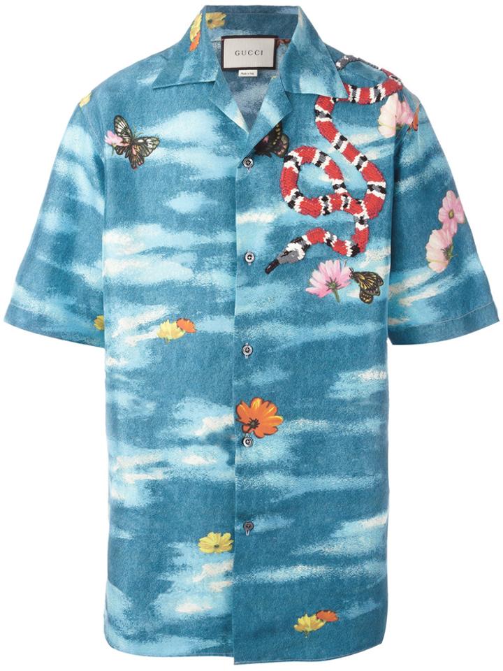Gucci Camp Collar Garden Print Shirt - Blue