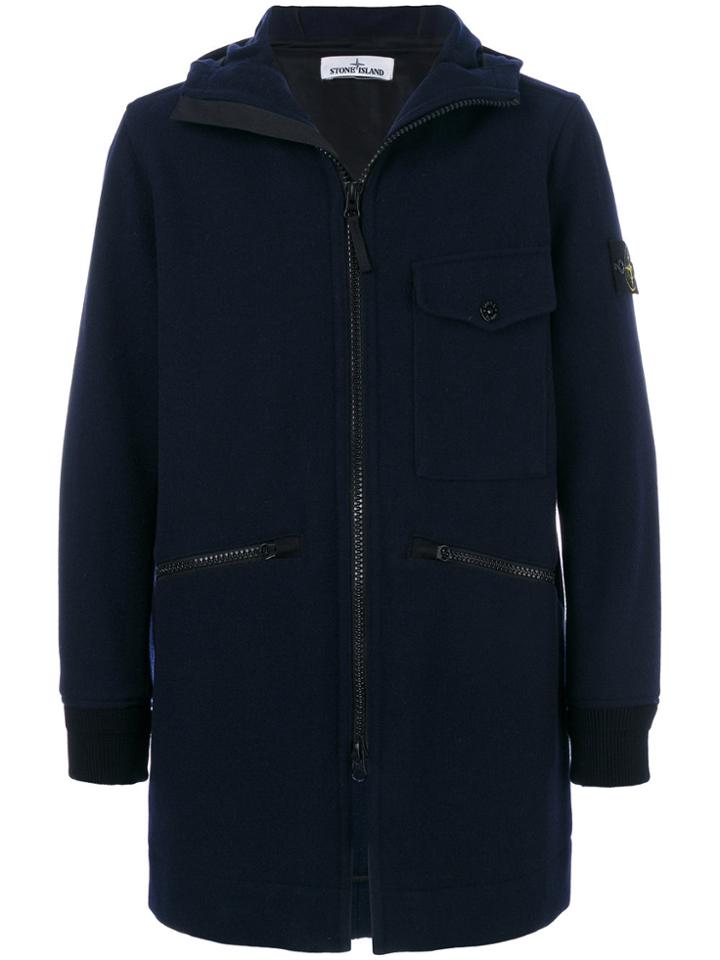 Stone Island Fitted Hooded Coat - Blue