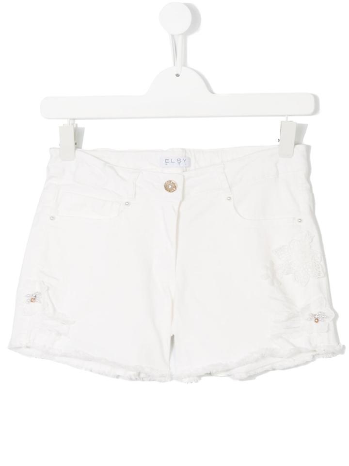 Elsy Teen Distressed Detail Denim Shorts - White