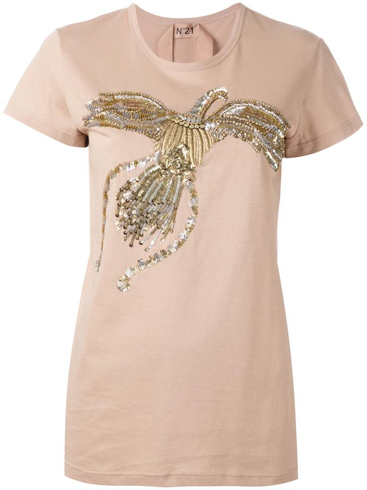 No21 Sequin Embellished T-shirt, Women's, Size: 44, Pink/purple, Cotton/pvc/polyester/glass