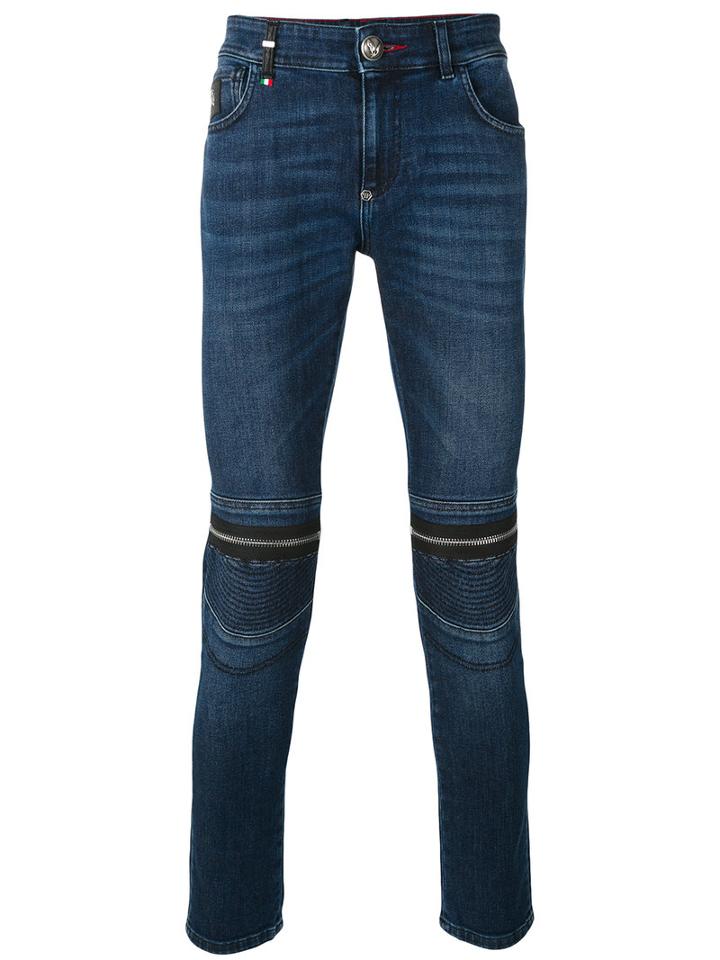 Philipp Plein - Zipped Knee Skinny Jeans - Men - Cotton/spandex/elastane - 31, Blue, Cotton/spandex/elastane