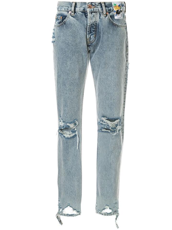Filles A Papa Distressed Boyfriend Jeans - Blue